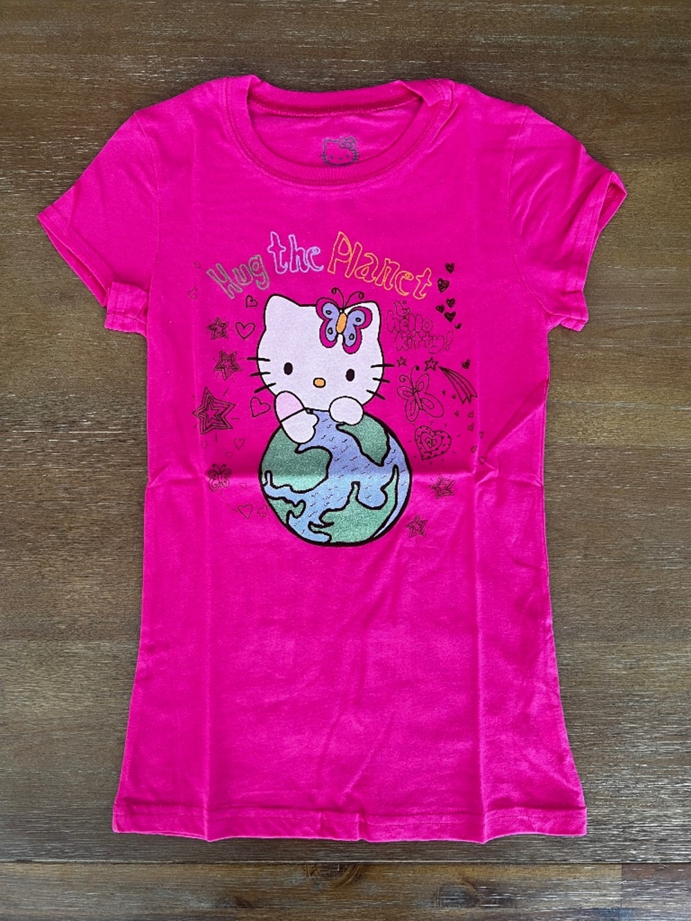 NEW Hello Kitty Hug the Planet Earth Day Pink Graphic Tee Sanrio | Girls Large